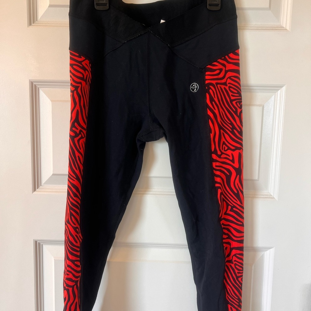 RARE ZUMBA Black and Red Zebra Leggings